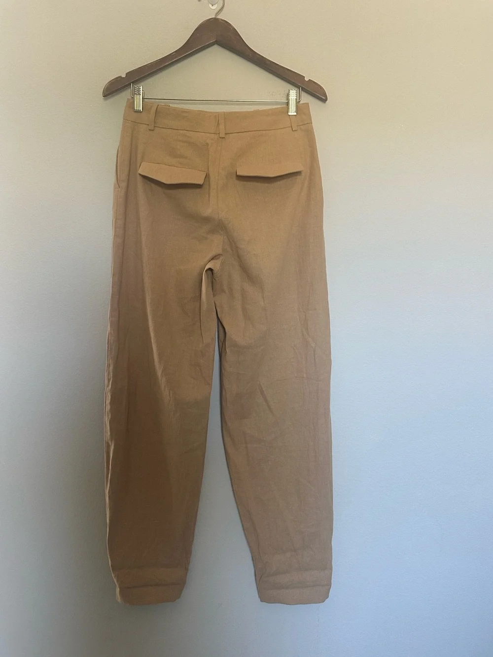 Zara Linen Blend Cuffed Tan Trouser Pants size Small